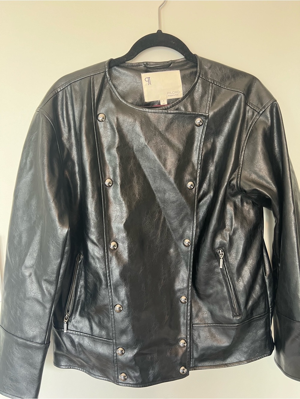 Pilcro Black Double-Breasted Leather Jacket